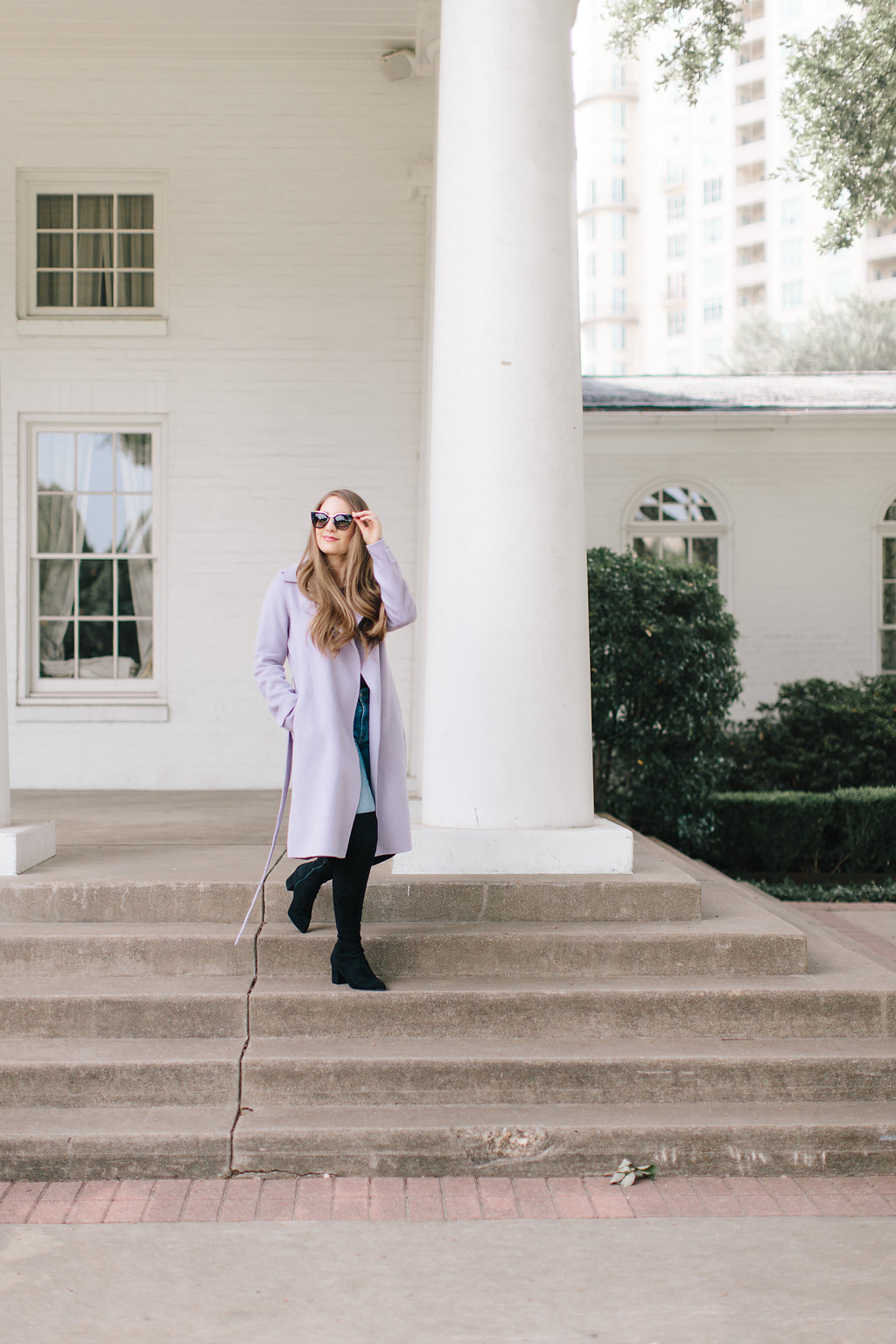 Wool trench coat and over the knee boots | Miss Madeline Rose