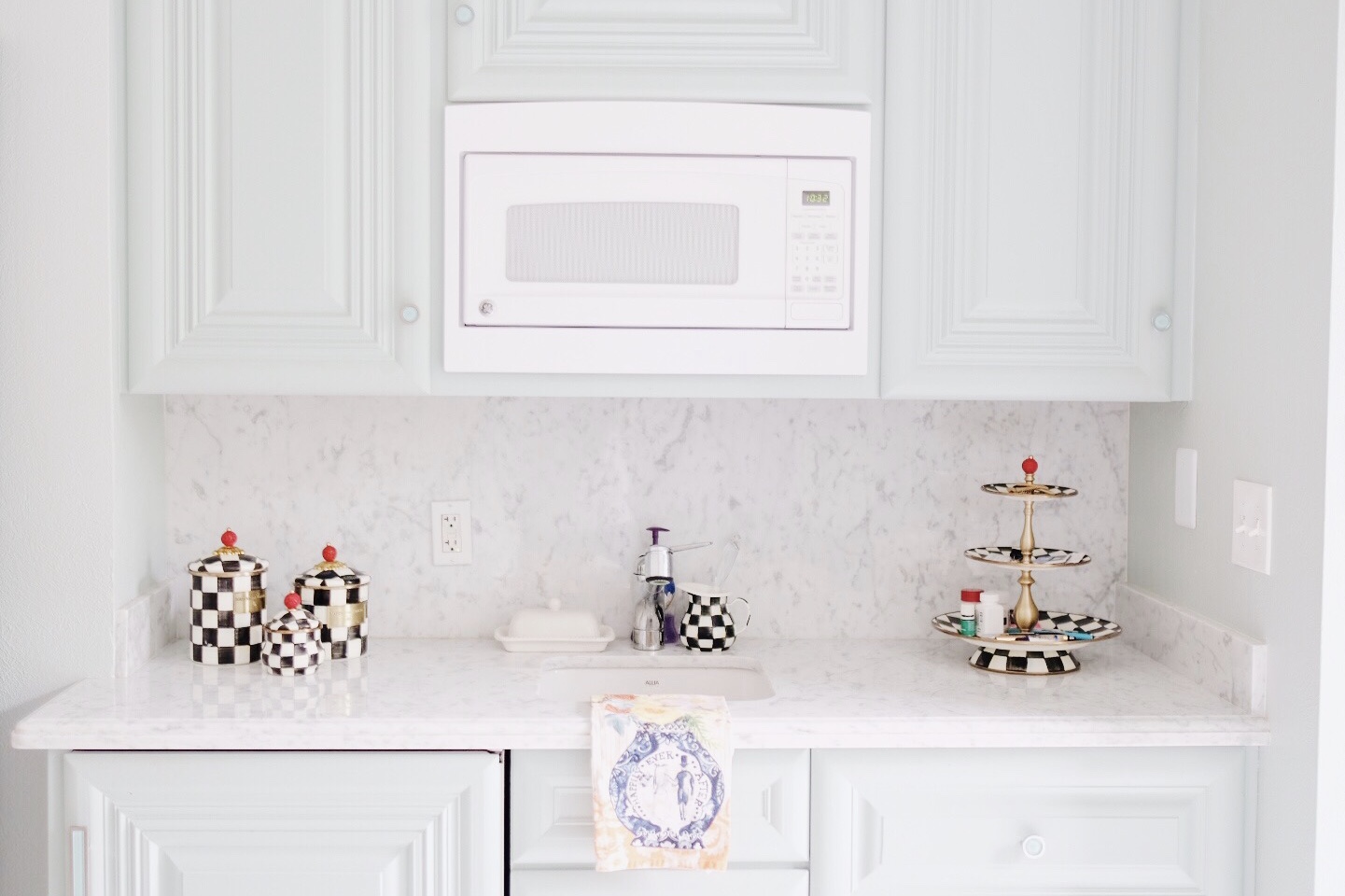 French blue cabinets and white marble countertops | Miss Madeline Rose