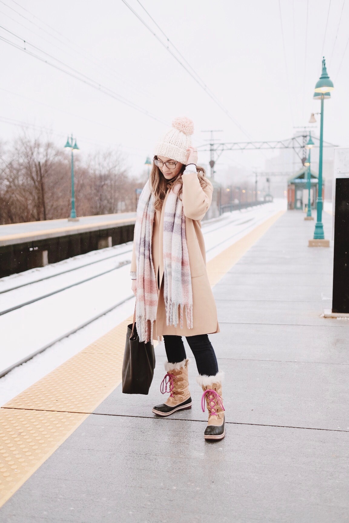 plaid scarf and camel coat | Miss Madeline Rose