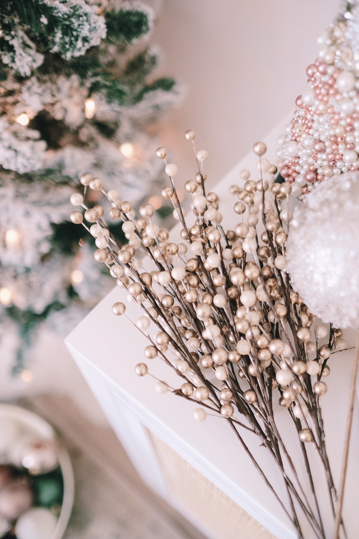 champagne and pearl christmas tree picks | Miss Madeline Rose 