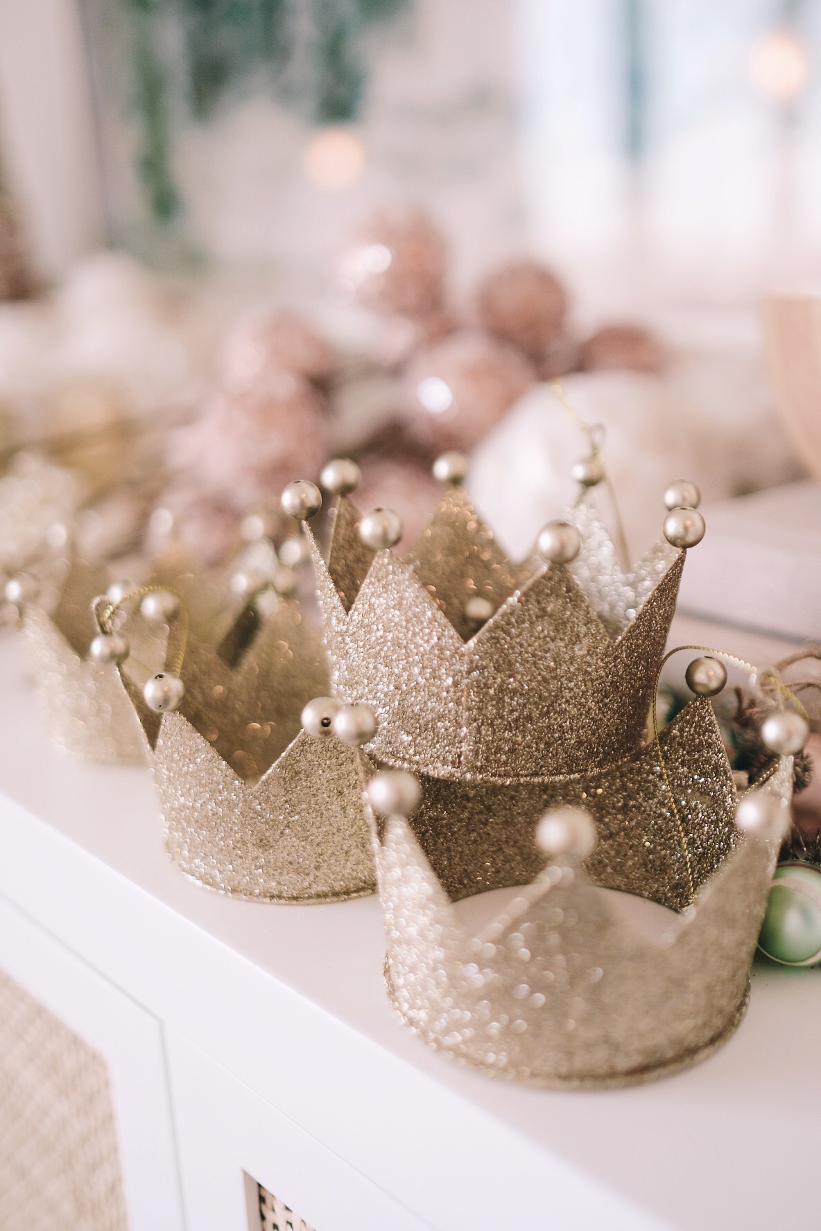 Gold glitter crown ornaments | Miss Madeline Rose